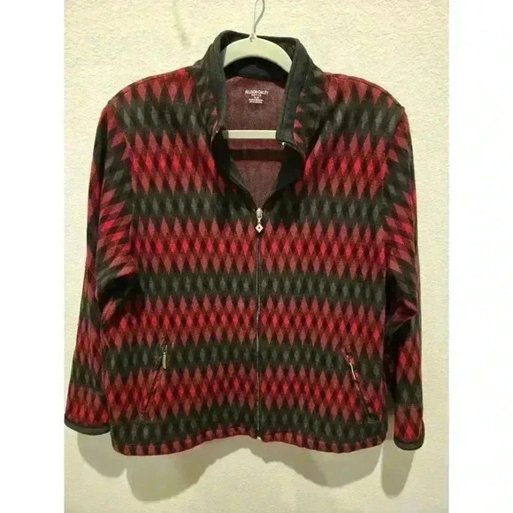 Alison Daley Sweaters - Allison Daley Petite Women's Red Geometric Zip-Up Jacket Size PL